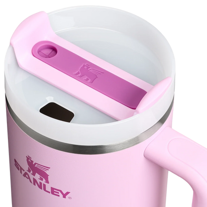 Pink Stanley mug with a white interior on a white background